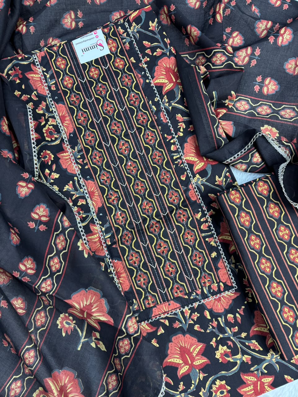 Navy Blue Floral Printed Suit Set