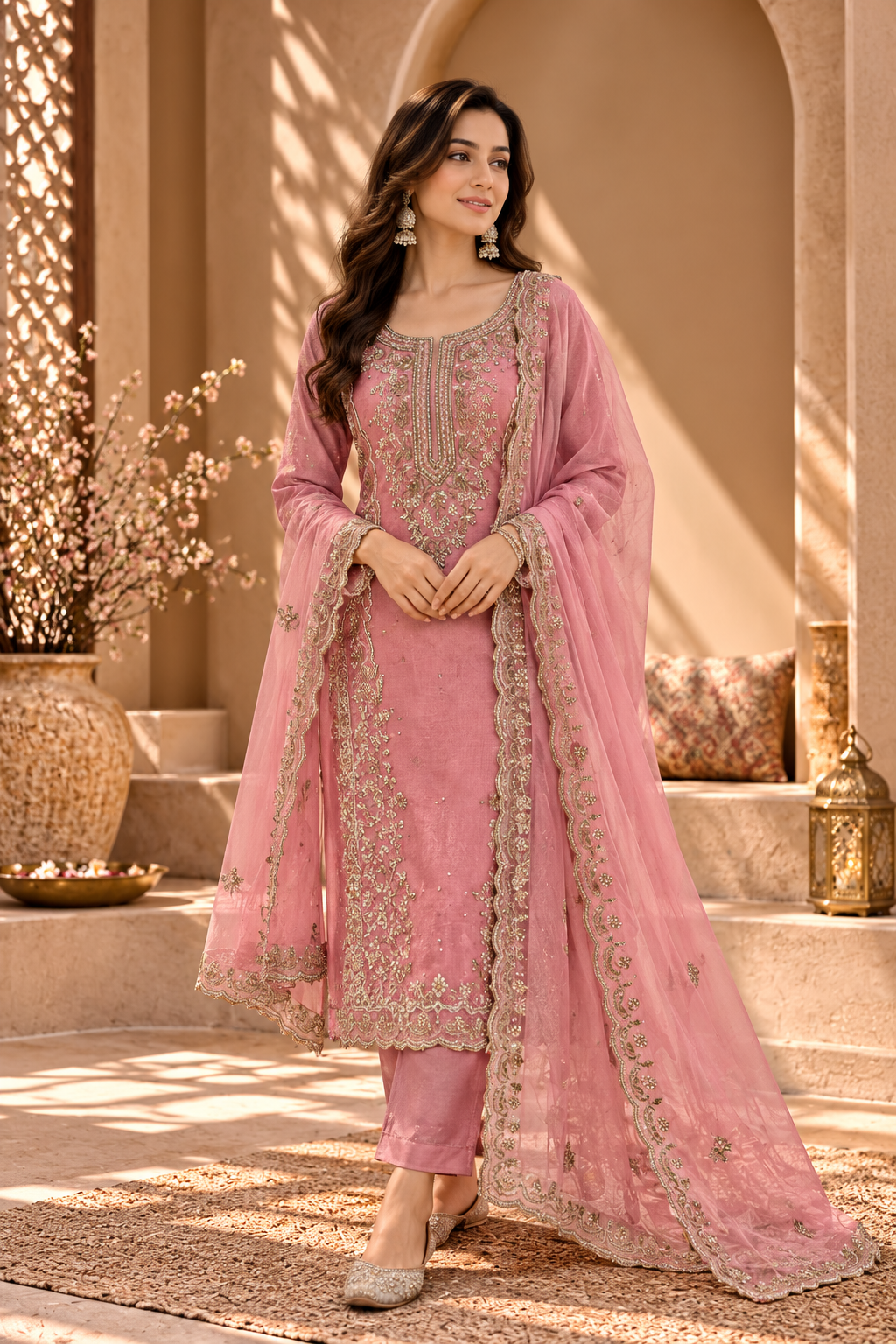 Blush Pink Embroidered Festive Suit Set